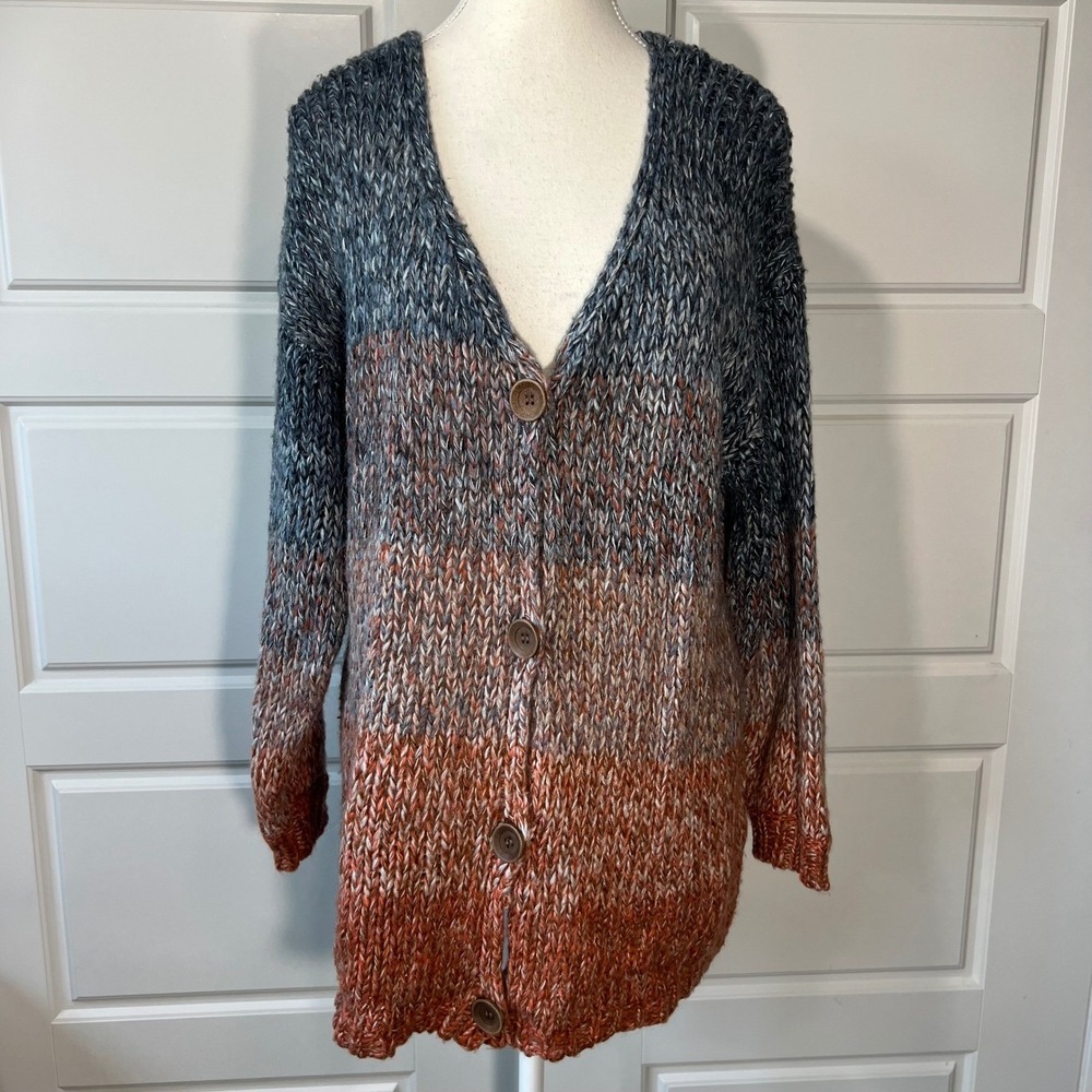 Altar'd State Ombre Knit Cardigan Sweater‎ Small Blue Orange Oversized